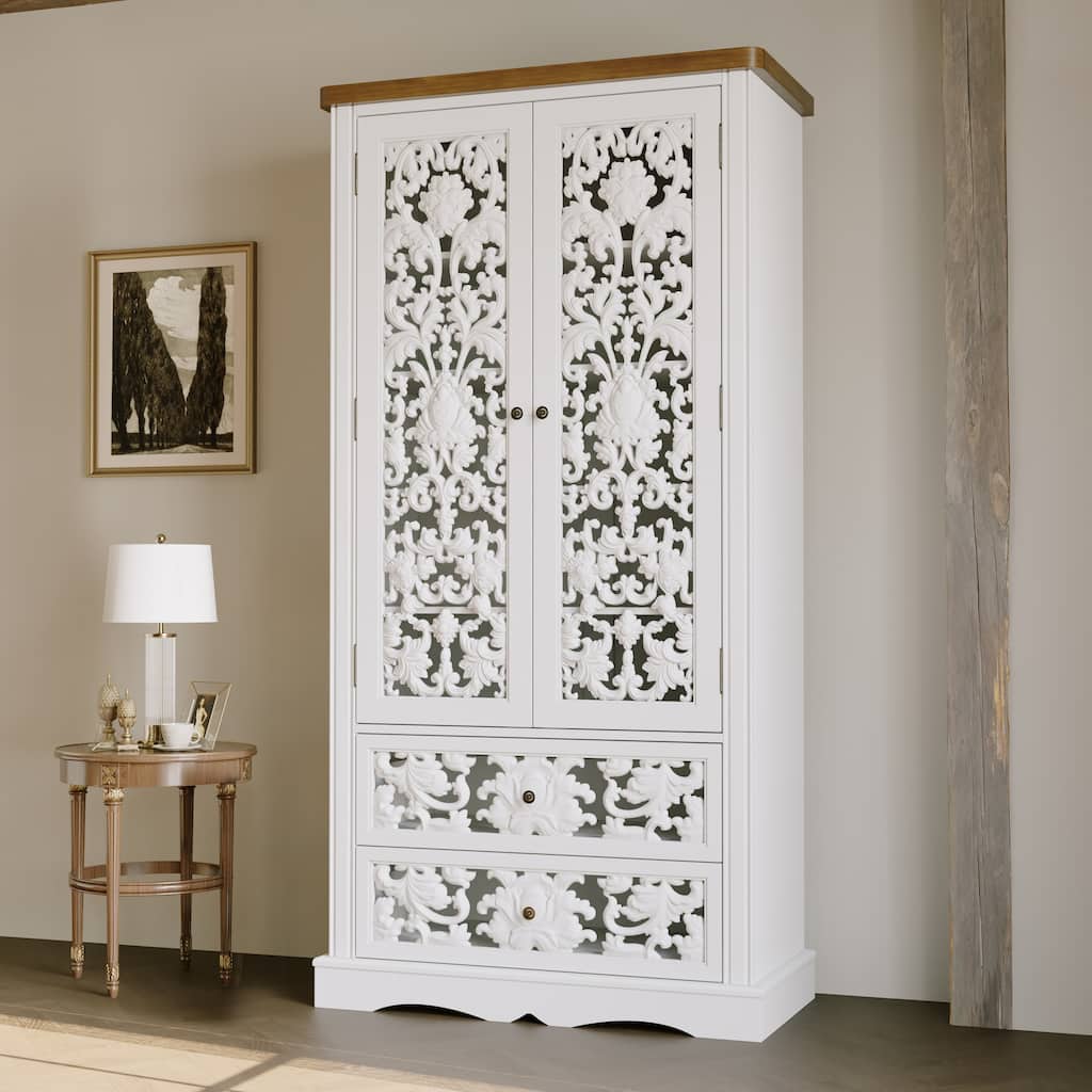 Vintage Carved White Storage Cabinet Accent Cabinet Bookshelves Curio Cabinet