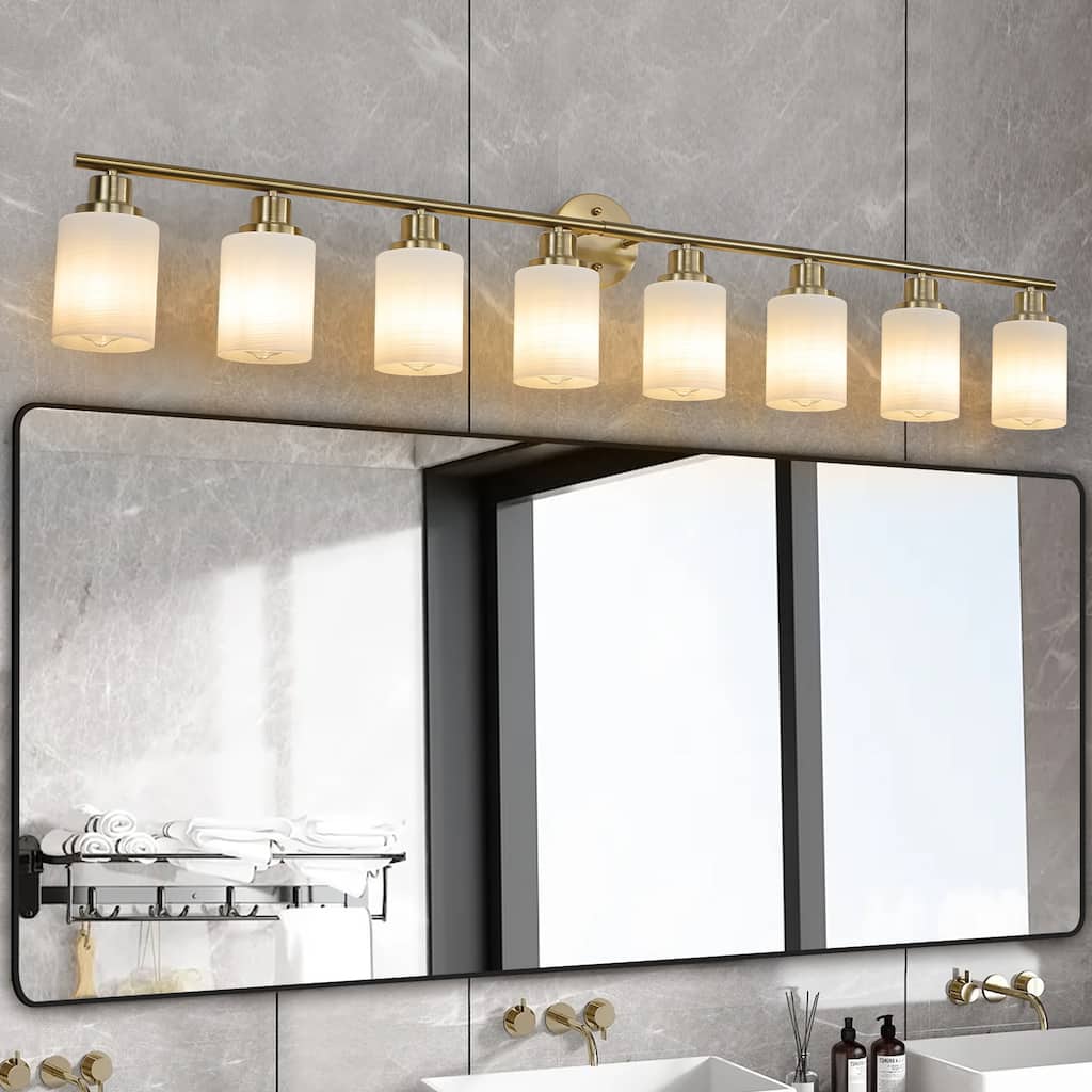 52" Modern 8-Light Vanity Wall Sconce,with Frosted Glass Shades for Bathroom or Hallway Lighting (No Bulbs)