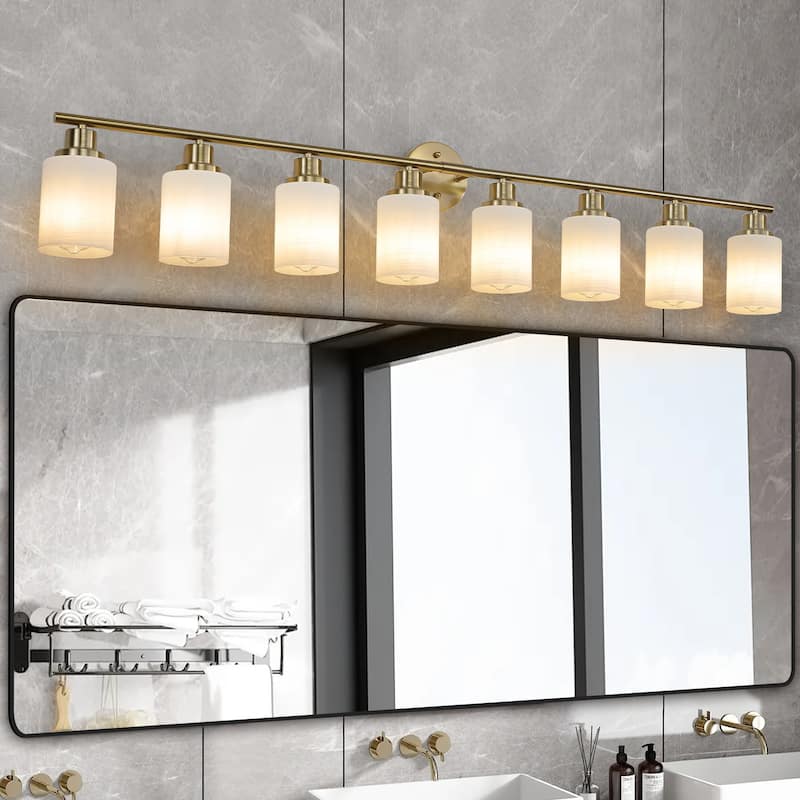 52" Modern 8-Light Vanity Wall Sconce,with Frosted Glass Shades for Bathroom or Hallway Lighting (No Bulbs) - Coppery
