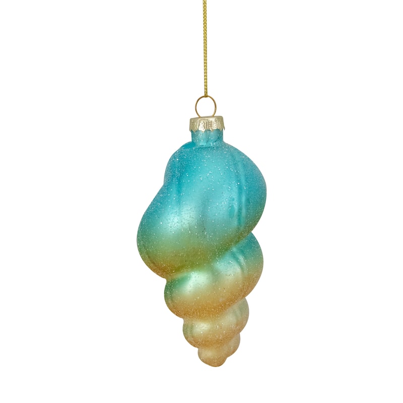 Seashell Glass Christmas Ornament - 4.25" - Blue and Gold