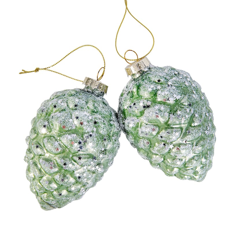 Green Cone Glass Christmas Tree Ornament Set of 2 - 2 х 3.5"