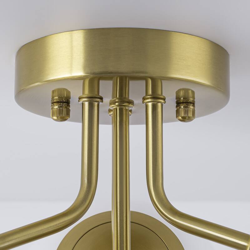 Modern 4-Light Flush Mount Ceiling Light with Opal Glass Globe Shades - Brass - 17.72-in W x 11.02-in H