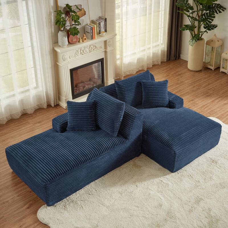 Corduroy Upholstery Cloud Modular Sectional Sofa with Chaise and Pillows, All-Foam Compression Design