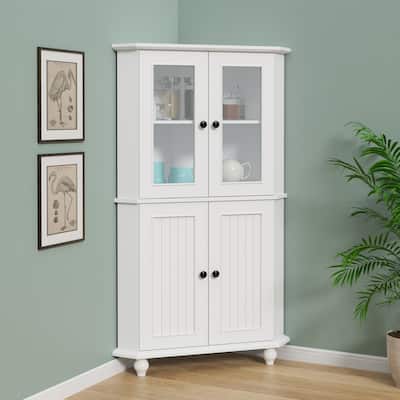 Free-Standing Corner Storage Cabinet with Doors and Shelves