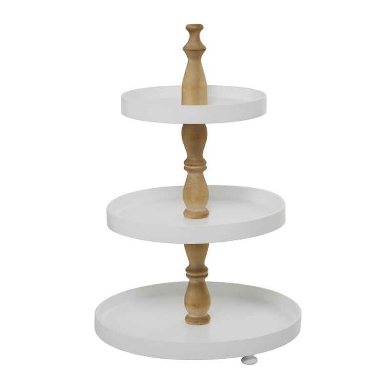 Wood 3 Level Tiered Server with Wood Post - Black or White - Roche River Decor