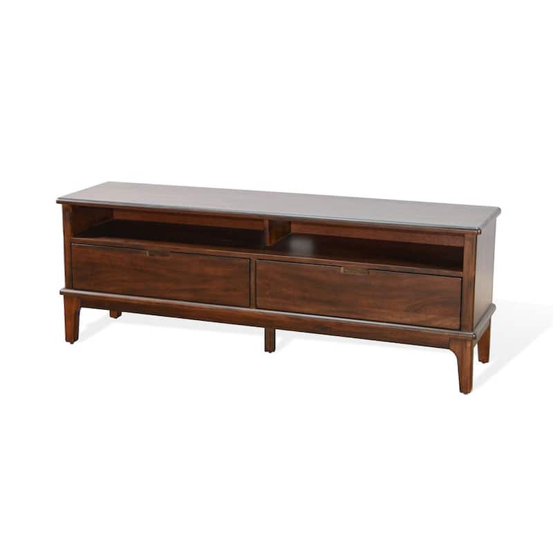 West TV Stand Media Cabinet, Open Shelves, Brown Mahogany Wood, 64 Inch