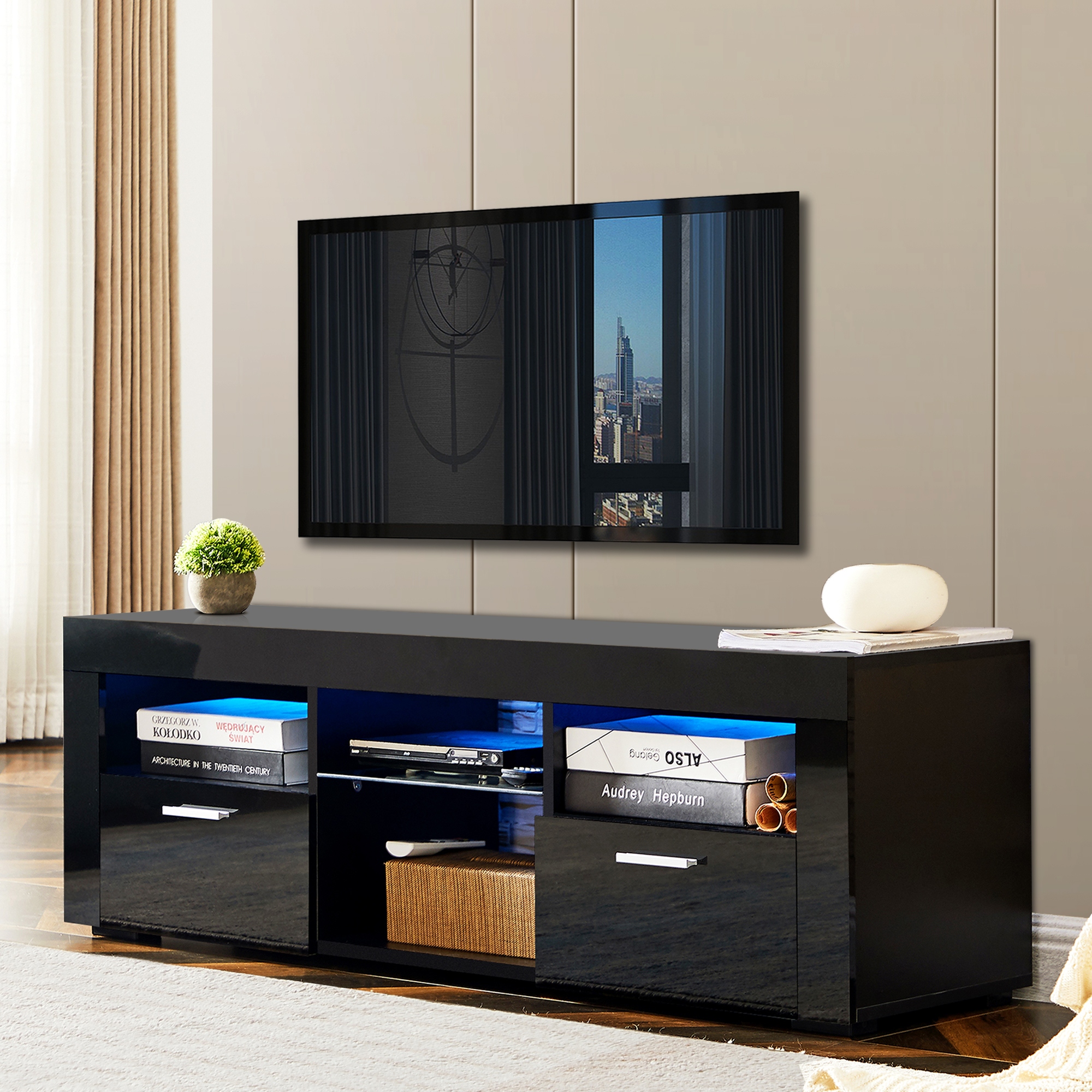 Morden TV Stand with 16 LED Light 4 Light Mode Brightness TV