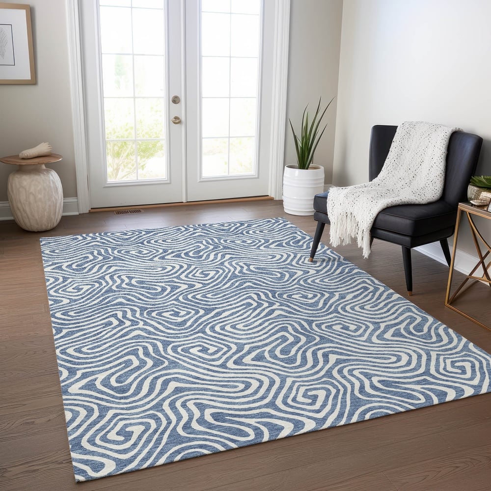 Machine Washable Indoor/ Outdoor Modern Trance Chantille Rug