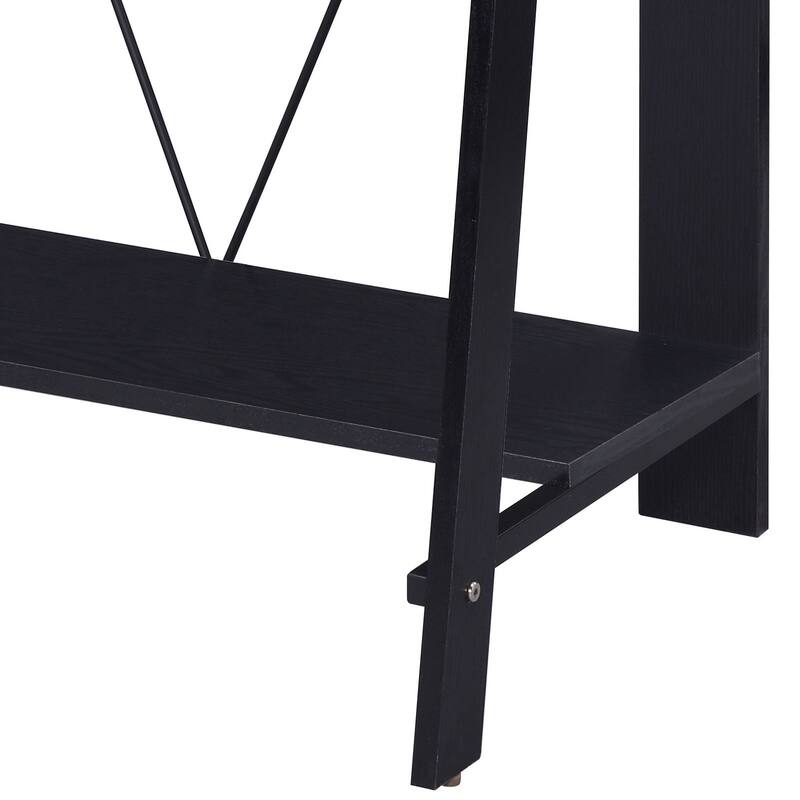 Modern Writing Desk with Storage Shelves and Sturdy Metal V-Back Reinforcement for Home or Office Workspace