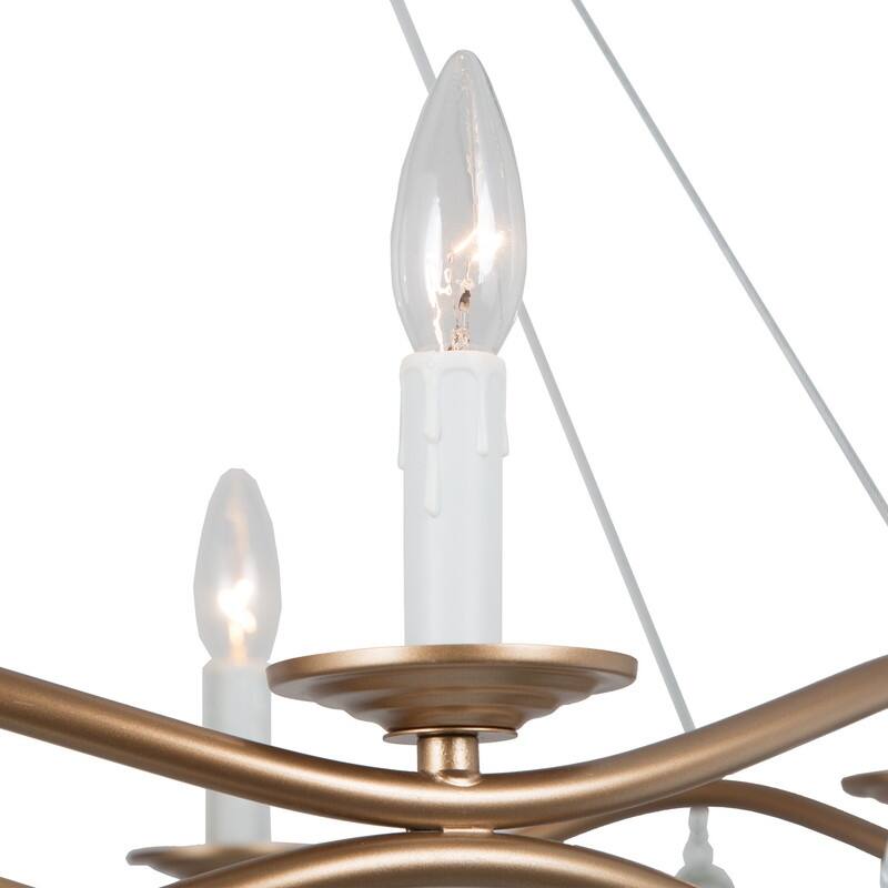 Modern Gold 5-light Linear Chandelier Wagon Wheel Candle Ceiling Lighting with Crystal Drop - D25"xH31.5"