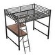 preview thumbnail 1 of 3, Full Size Metal & MDF Loft Bed with Study Desk & Storage Shelf