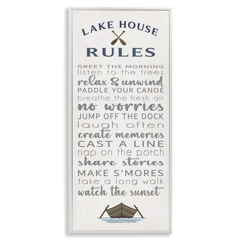 Stupell Fun Lake House Rules Framed Giclee Art Design By Seven Trees Design - 13 x 30 - White