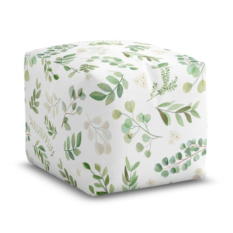 Sweet Jojo Designs Boho Floral Leaf Boy Girl Unstuffed Ottoman Pouf Cover Sage White Bohemian Gender Neutral Watercolor Woodland