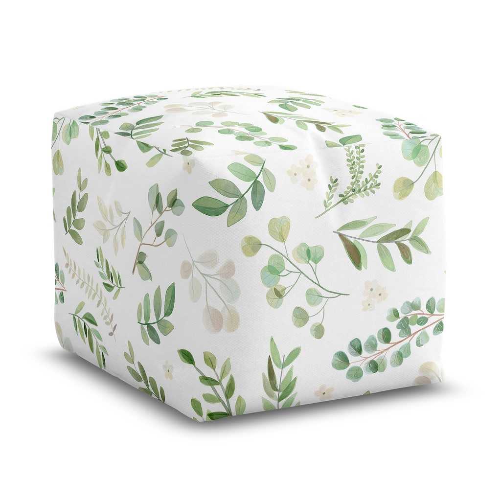 Sweet Jojo Designs Boho Floral Leaf Boy Girl Unstuffed Ottoman Pouf Cover Sage White Bohemian Gender Neutral Watercolor Woodland