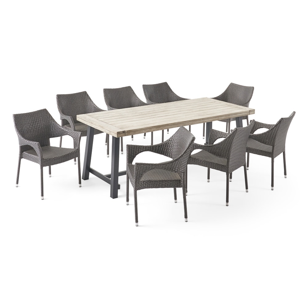 Espanola 8 Seater Wood & Wicker Dining Set - Christopher Knight
