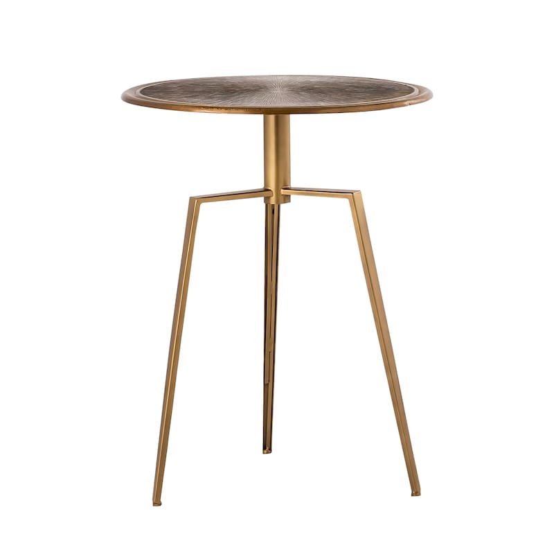 Pasargad Home Delos Iron Antique Brass Finish Round Side Table - 25"H x 20" Top - Brass