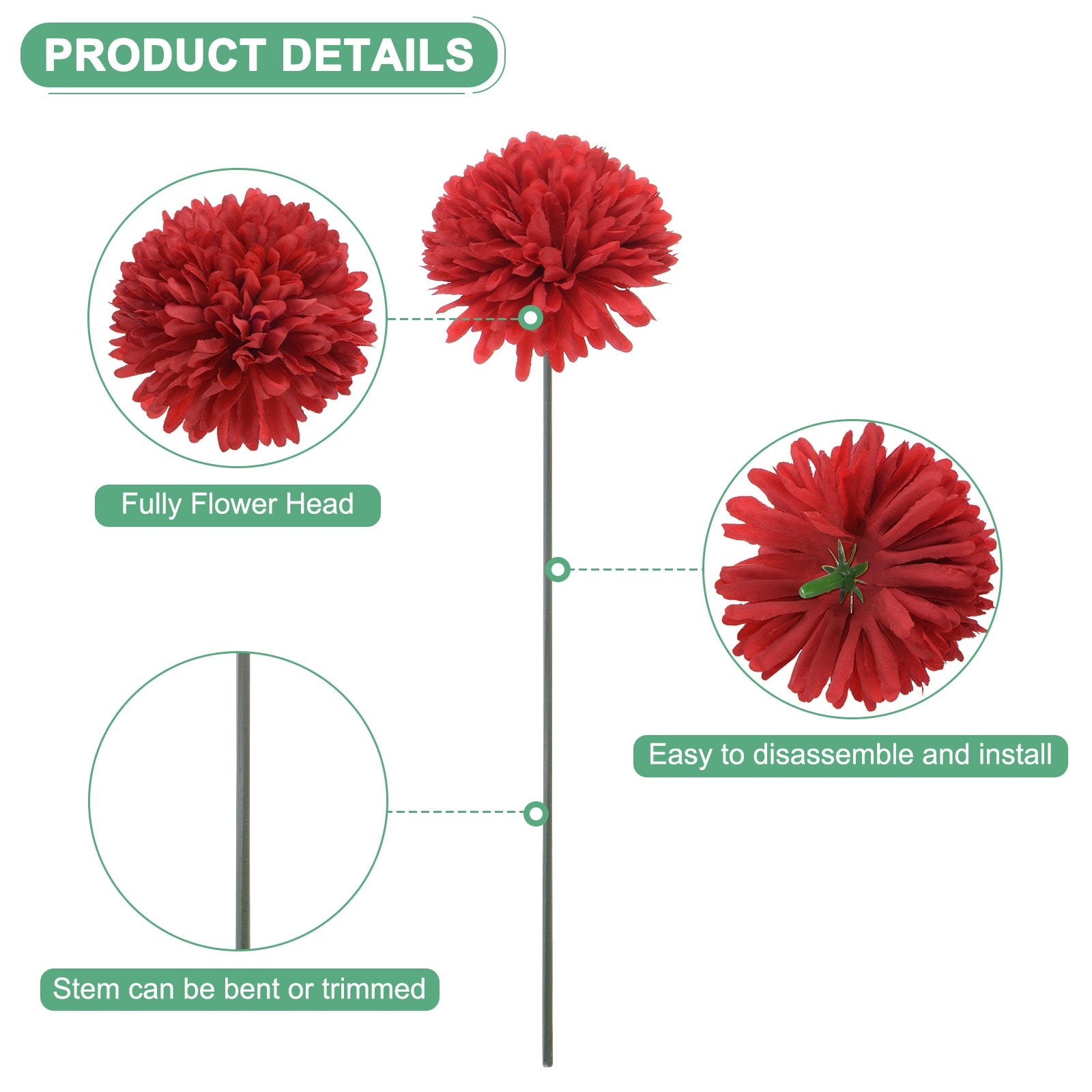 Artificial Chrysanthemum Ball Flowers for Home Decor - 30cm