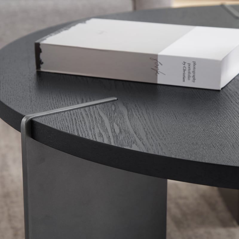 Round Coffee Table Modern Center Table with Oak Decorative Countertops and Frame, for Living Room and Office