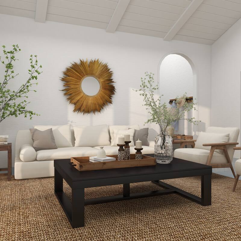 Brown Dried Plant Tribal Inspired Sunburst Grass Room Wall Mirror with Coiled Rope Center - 45 x 2 x 45Round