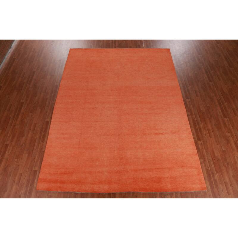 Hand Knotted Oriental 100% Wool Carpet Modern Solid Oranges & Rust Gabbeh Area Rug - 12' 1'' X 9' 0''
