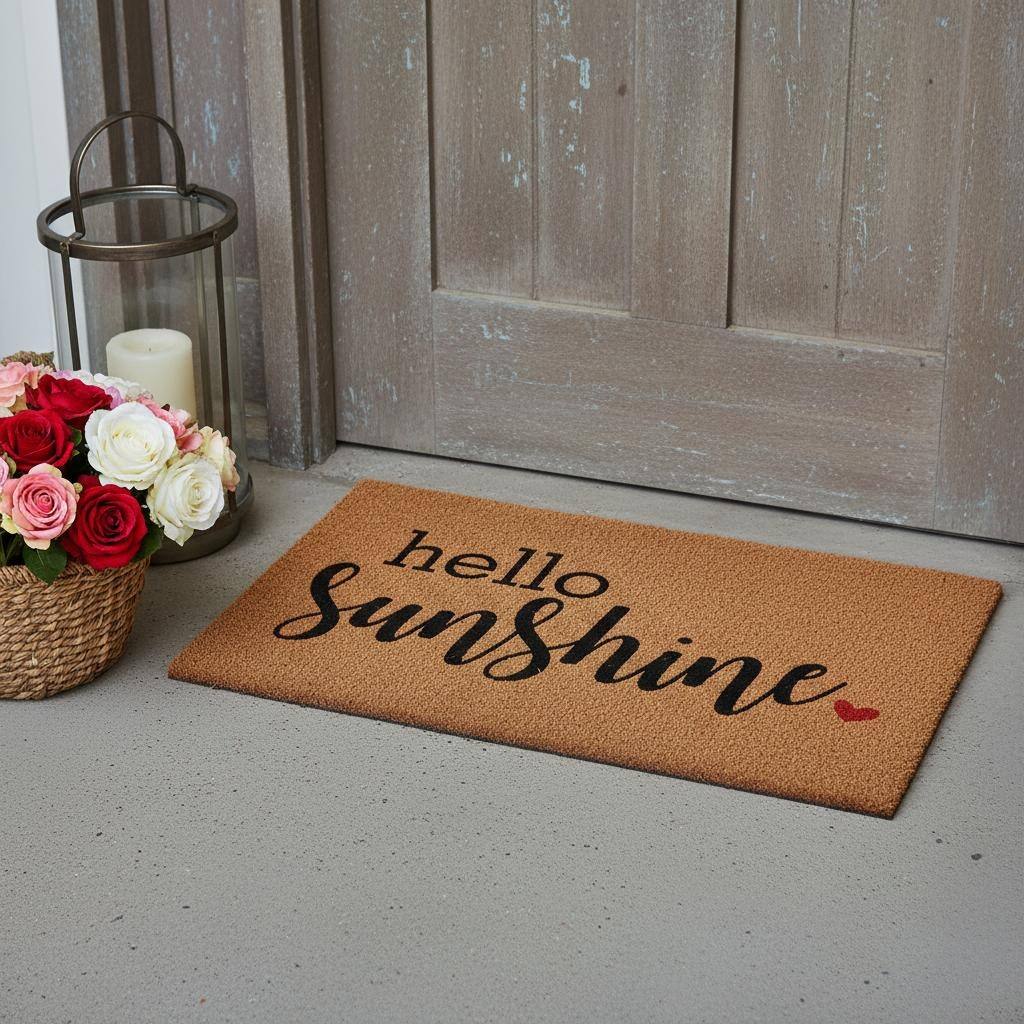 HomeRoots 24" X 36" Brown And Black Hello Sunshine Outdoor Coir Door Mat - 24.00' X '36.00