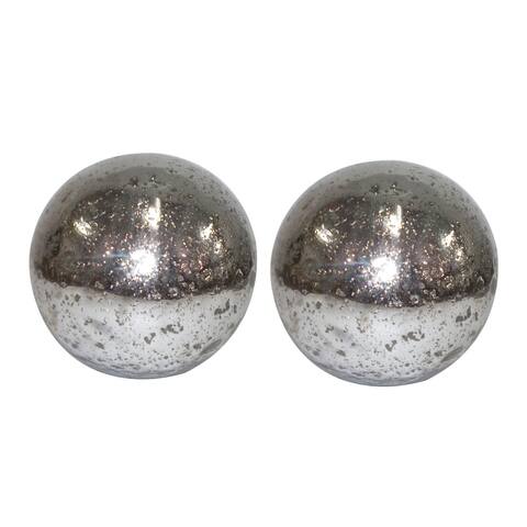 Aged Silver 8-inch Glass Spheres (Set of Two)