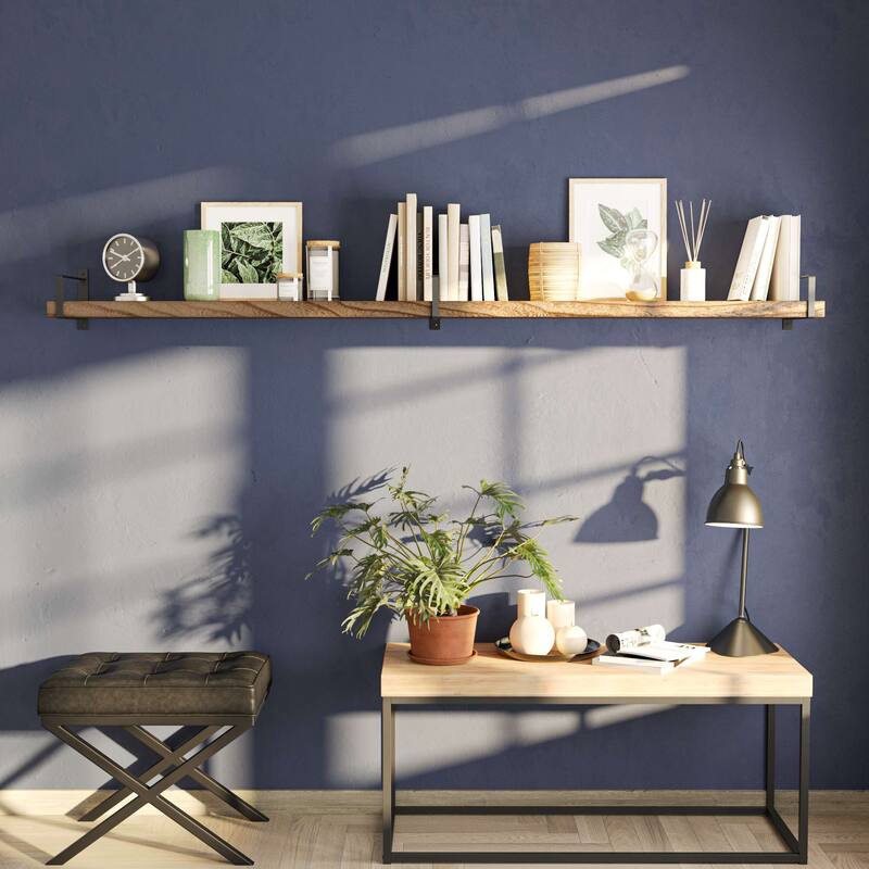Wallniture Toledo 48 Inch Wooden Shelf for Living Room, Office Shelf, Wall Mounted Bookshelf, Farmhouse, Burnt, 1 Pc