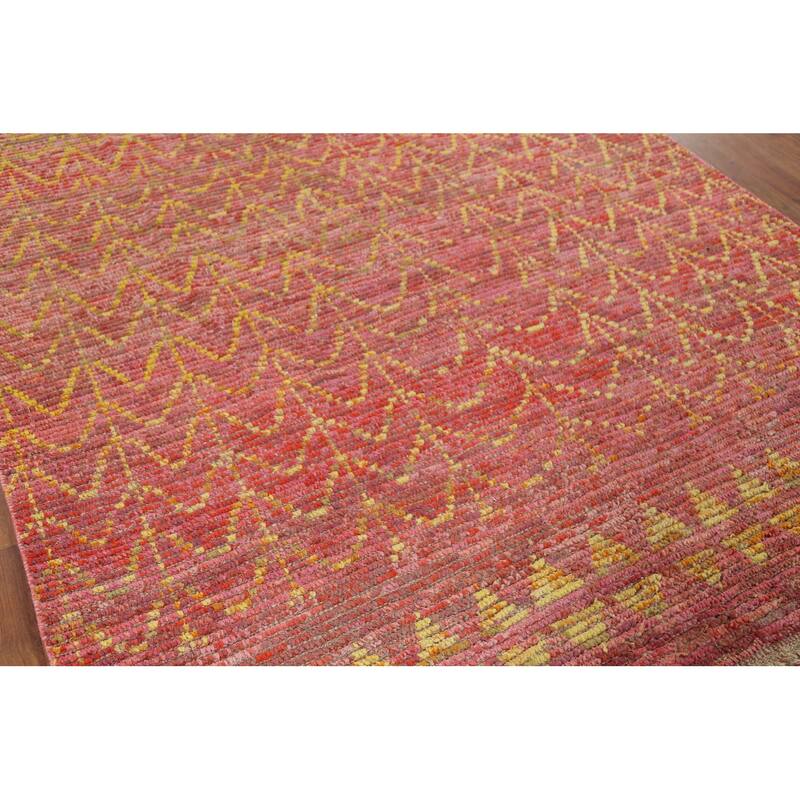 All-Over Moroccan Area Rug Hand-Knotted Wool Carpet - 6'1"x 10'4"