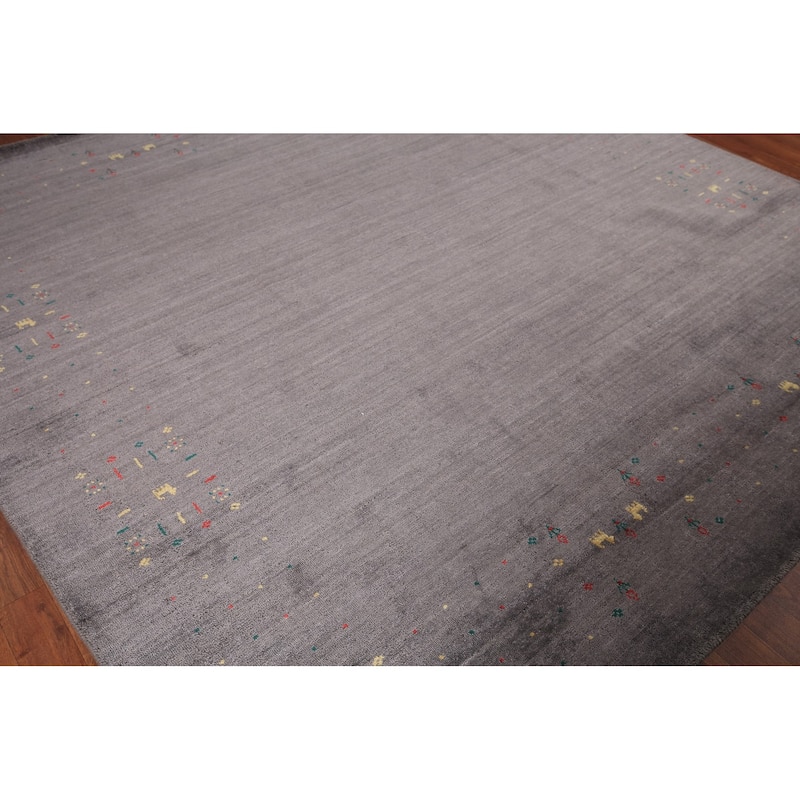 Tribal Gray Gabbeh Indian Square Area Rug Silk Carpet - 7'10" X 7'10"