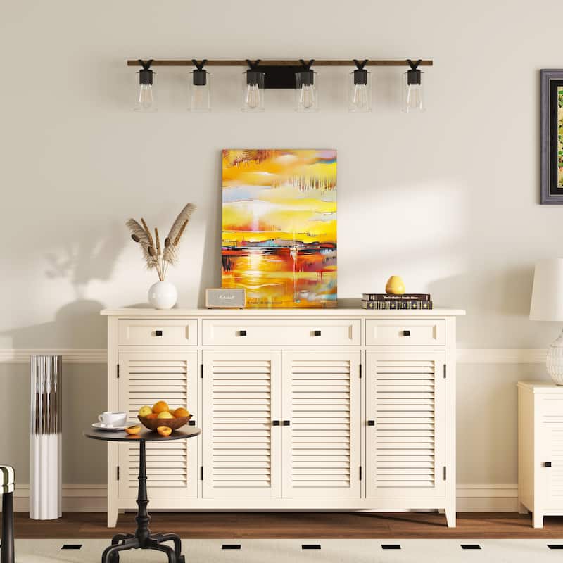 Roundhil 6-lights Farmhouse Faux Wood Grain Bathroom Vanity Light with UL Certified - 49'' W x 8'' H x 5'' D