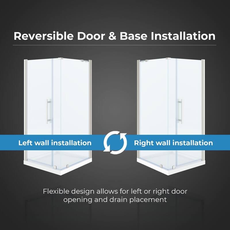 OVE Breeze Pivot Corner Frameless Pivot Shower Door Kit with Base Pan