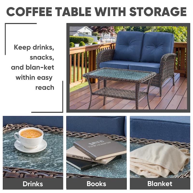 Outdoor Patio Loveseat Sofa with Coffee Table