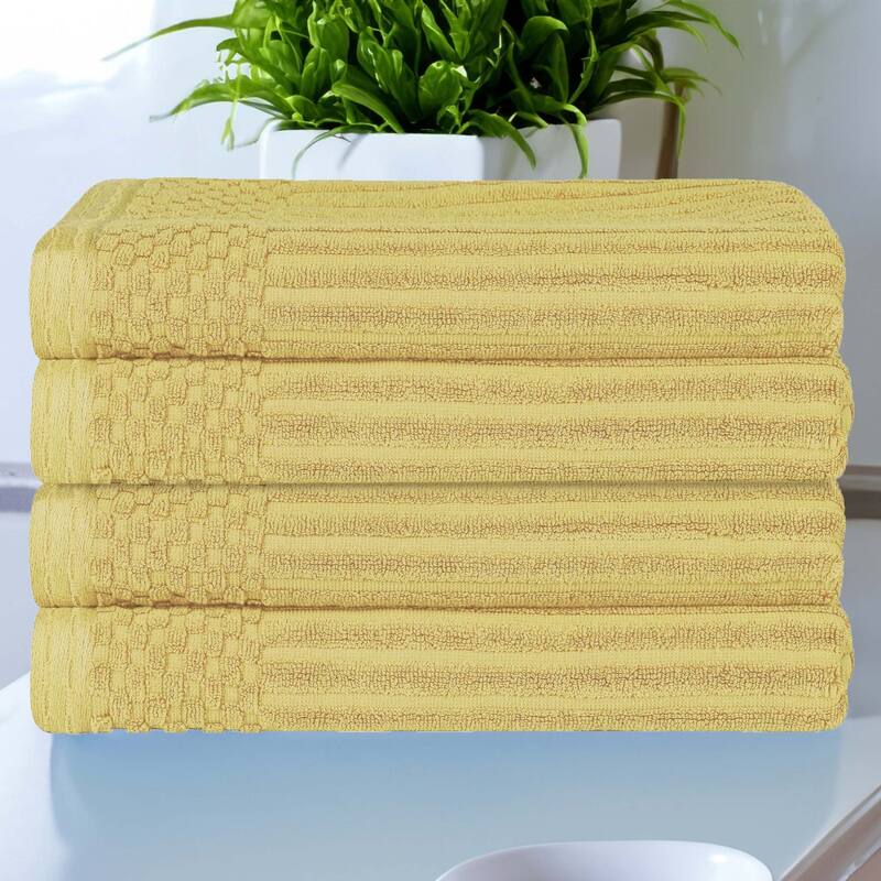 Superior Ribbed Cotton Absorbent Heavyweight Bath Towel Set - 4PC Bath Towels - Yellow Gold
