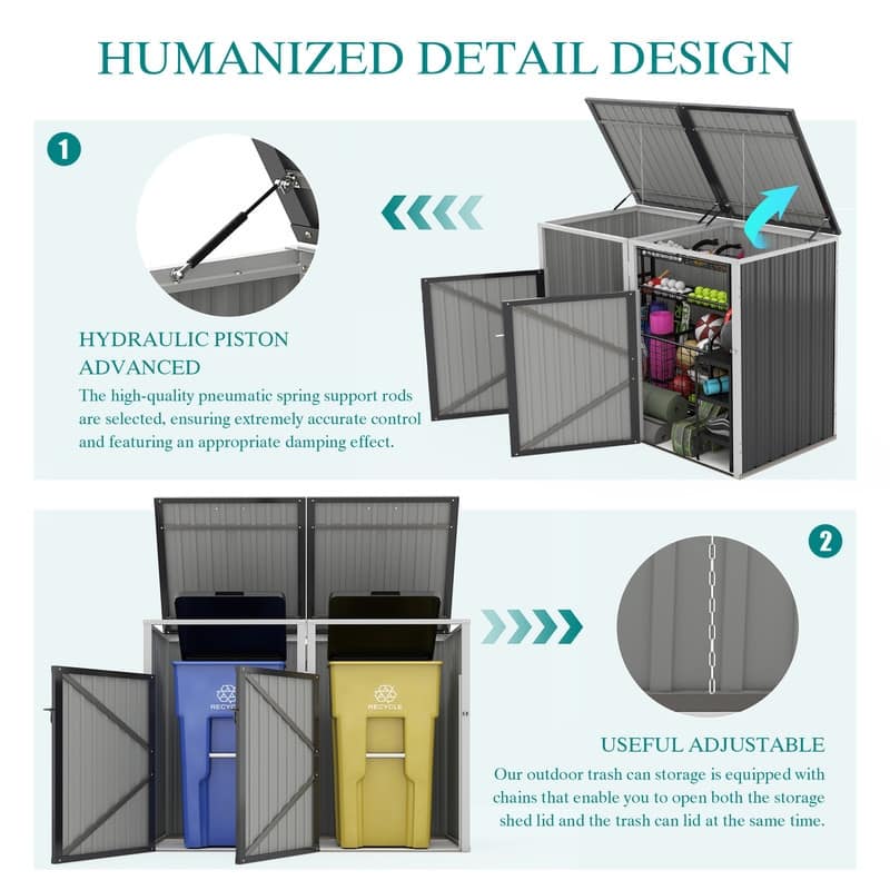 54 Cu. Ft. Outdoor Trash Can Storage Shed, Pneumatic Support Rod Storage - N/A