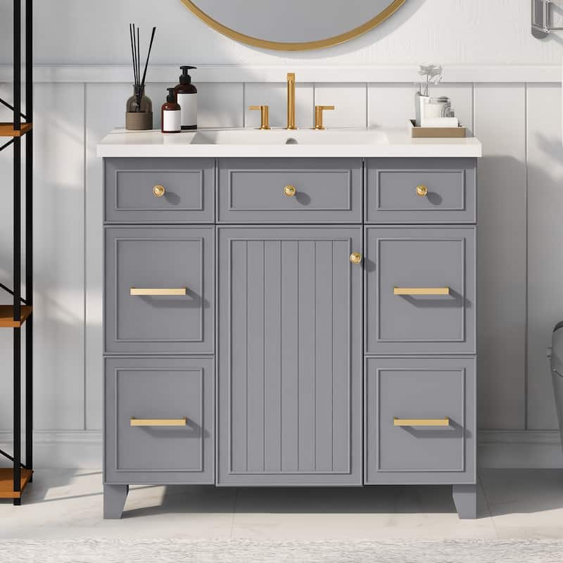 36" Bathroom Vanity Cabinet with Sink Top Combo Set