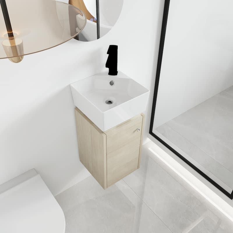 Malwee 12" Floating Bathroom Vanity, Mini Wall Mounted Bathroom Vanity with Ceramic Sink and Soft Close Door