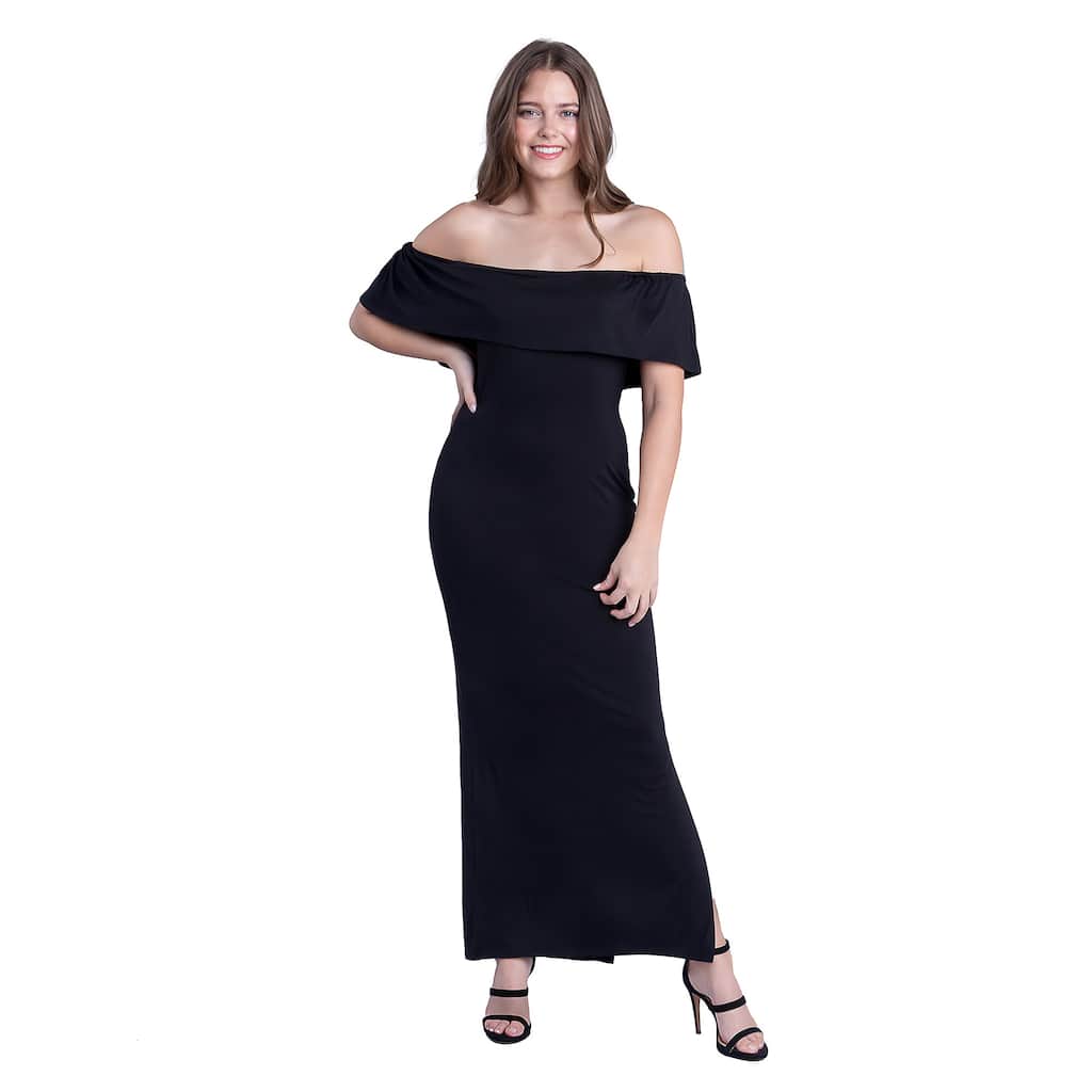 24seven Comfort Apparel Off Shoulder Ruffle Detail Maxi Dress