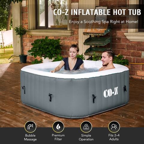 CO-Z Square Inflatable Hot Tub, 4 Person Blow Up Portable Hot Tub