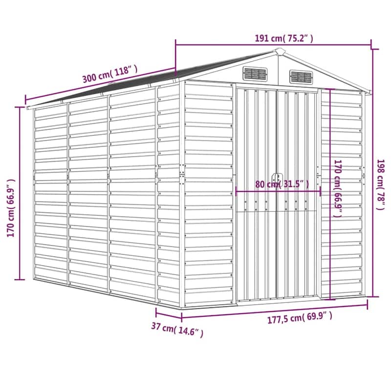 vidaXL Garden Shed Metal Outdoor Storage Shed Anthracite Galvanized Steel