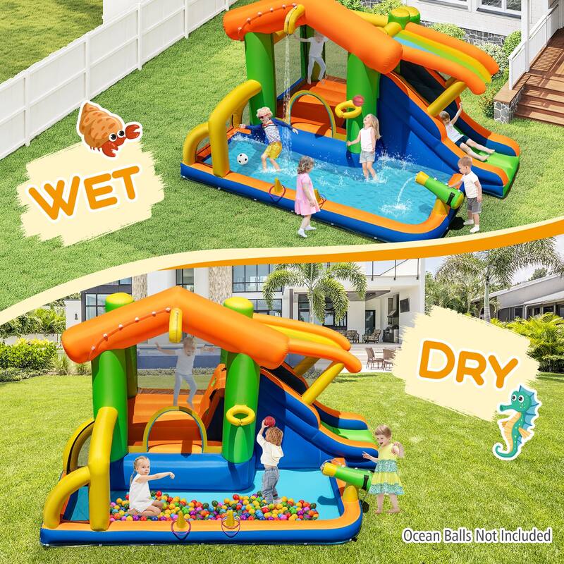 Gymax 8-in-1 Inflatable Bounce House Water Park w/ Slide Water Cannon - Multicolors