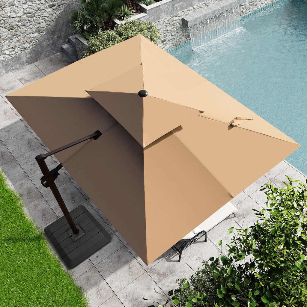 Double top 10.5 ft. x 9 ft. Cantilever Patio Umbrella with 4-Piece Fillable Weighted Base