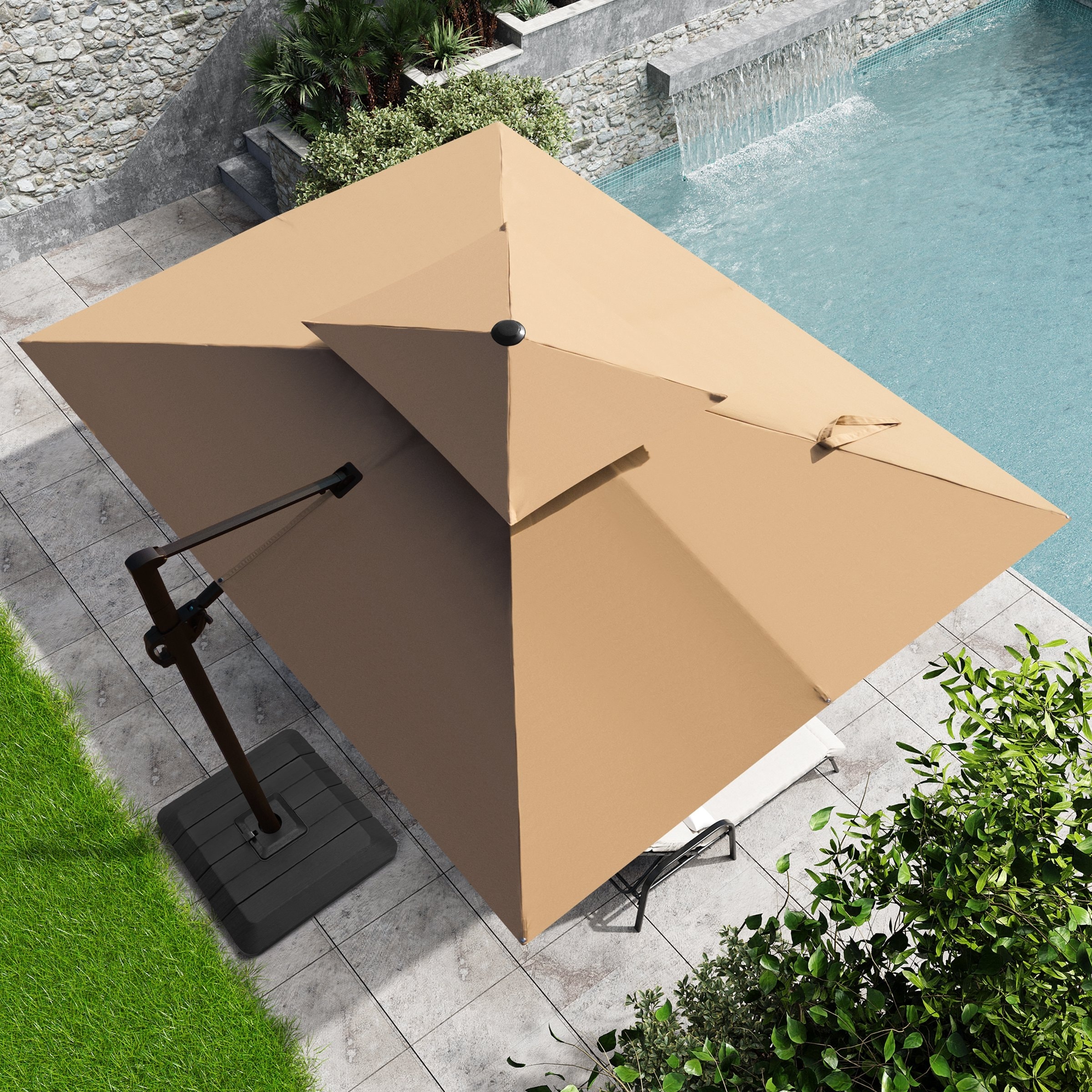 Double top 10.5 ft. x 9 ft. Cantilever Patio Umbrella with 4-Piece Fillable Weighted Base