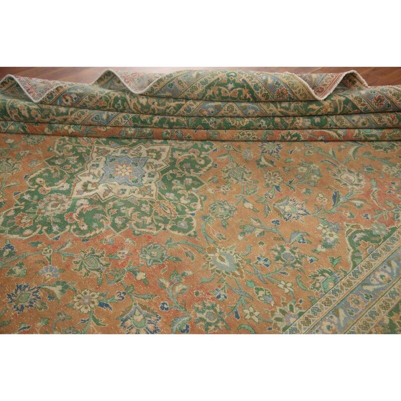 Hand Knotted Oriental 100% Wool Carpet Traditional Floral Oranges & Rust Mashad Area Rug - 13' 6'' X 9' 6''