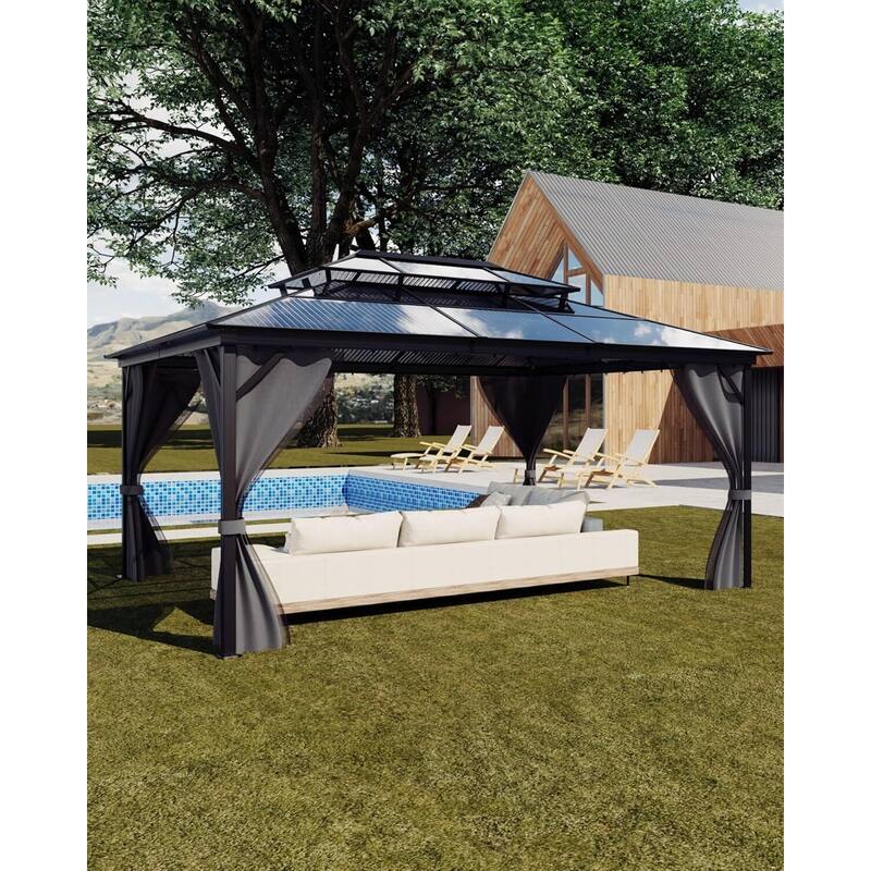 10' x 13' Patio Hardtop Heavy Duty Gazebo for Garden, Patios, Lawns - 10X13 Ft - Grey