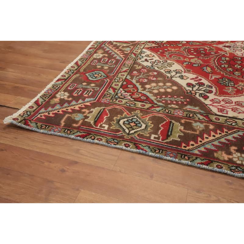 Hand Knotted Oriental 100% Wool Carpet Traditional Floral Oranges & Rust Tabriz Area Rug - 9' 1'' X 6' 4''