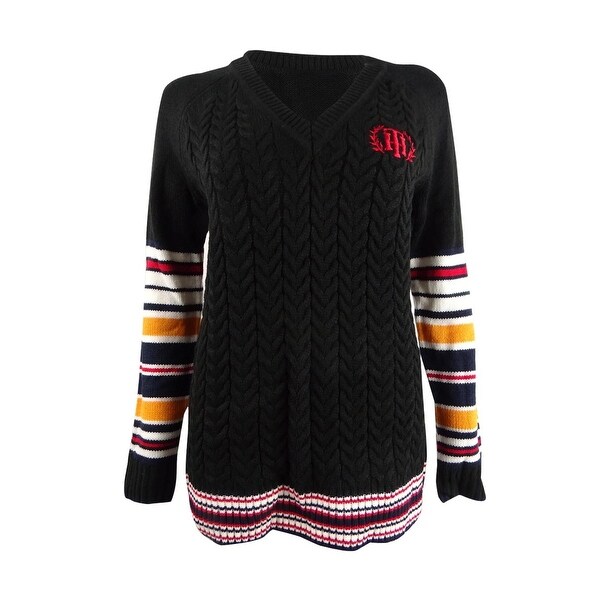 Tommy Hilfiger Women's Varsity Stripe Cable-Knit Sweater (XS, Black Multi) - XS - Overstock ...