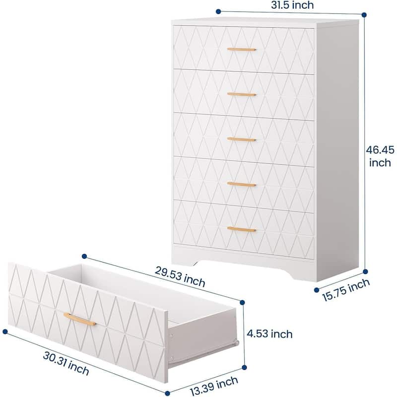 Tall Dresser, Storage Cabinet for Bedroom with 5 Drawers