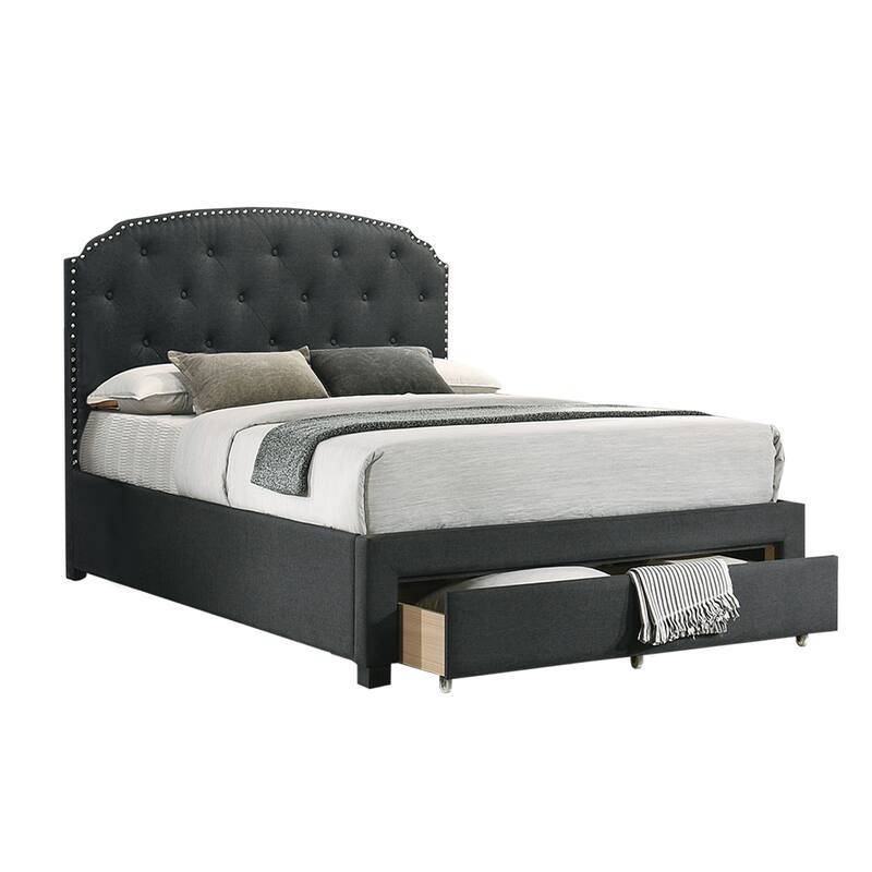 Linen Upholstered Twin Size Bed with 1 Drawer - Charcoal/Black