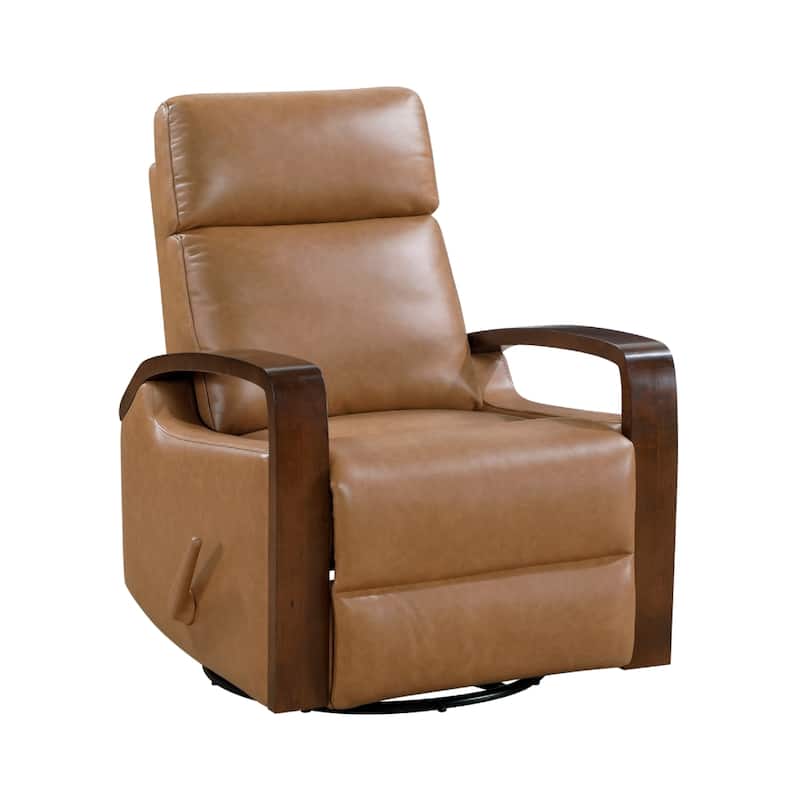 Mery Swivel Glider Manual Reclining Chair, Camel Brown Faux Leather