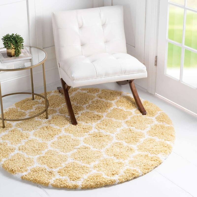 Shag Shoploni Collection Area Rug - 5' Round - Yellow